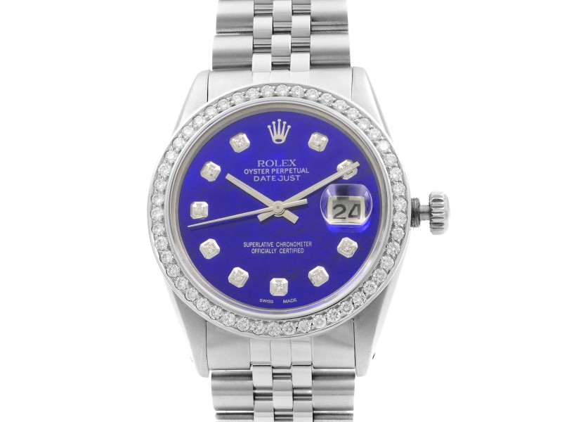 Rolex Datejust Steel 1 Cttw Custom Diamond Blue MOP Dial Mens 1978 Watch 16014