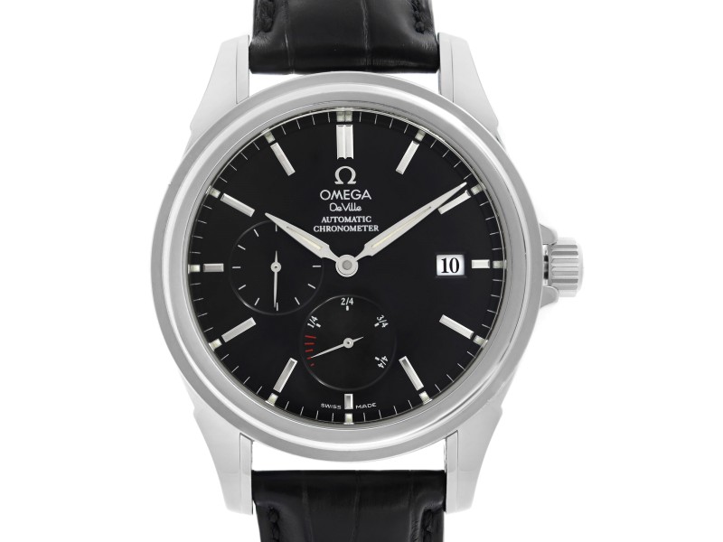 Omega DeVille Stainless Steel Leather Black Dial Automatic Mens Watch 4832.50.31