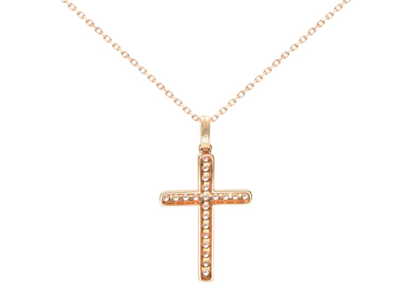 Rachel Koen 18K Rose Gold Diamond Ladies Cross Pendant Necklace 0.38cttw