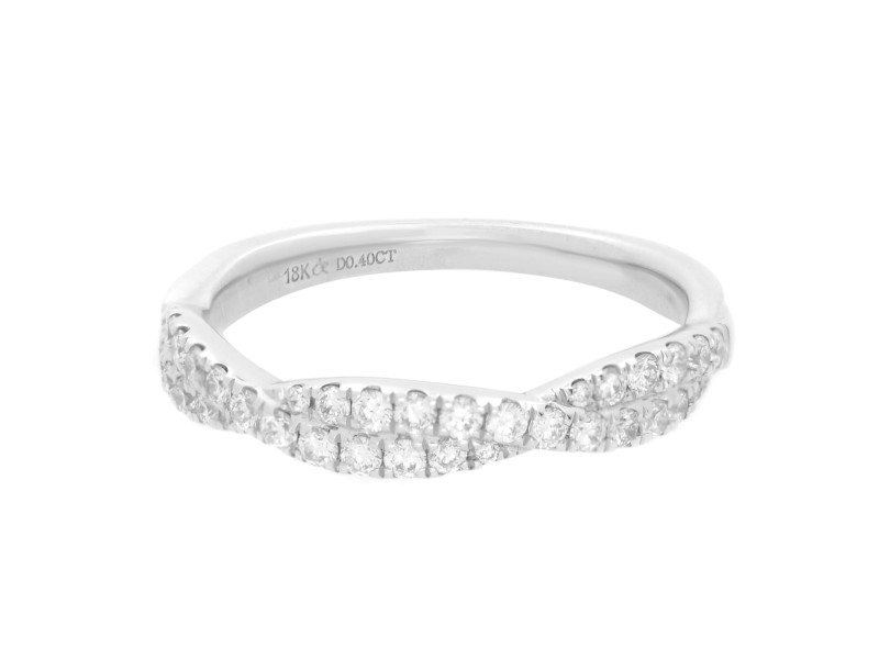 Rachel Koen 18K White Gold Twist Diamond Wedding Band Ring 0.40cttw Size 7