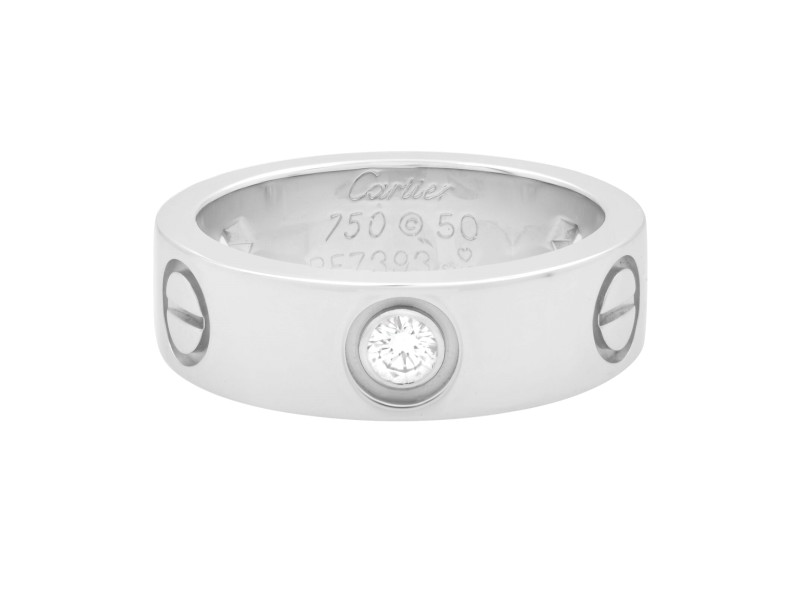 Cartier 18K White Gold 3 Diamonds Love Ring Size 50 US 5.5