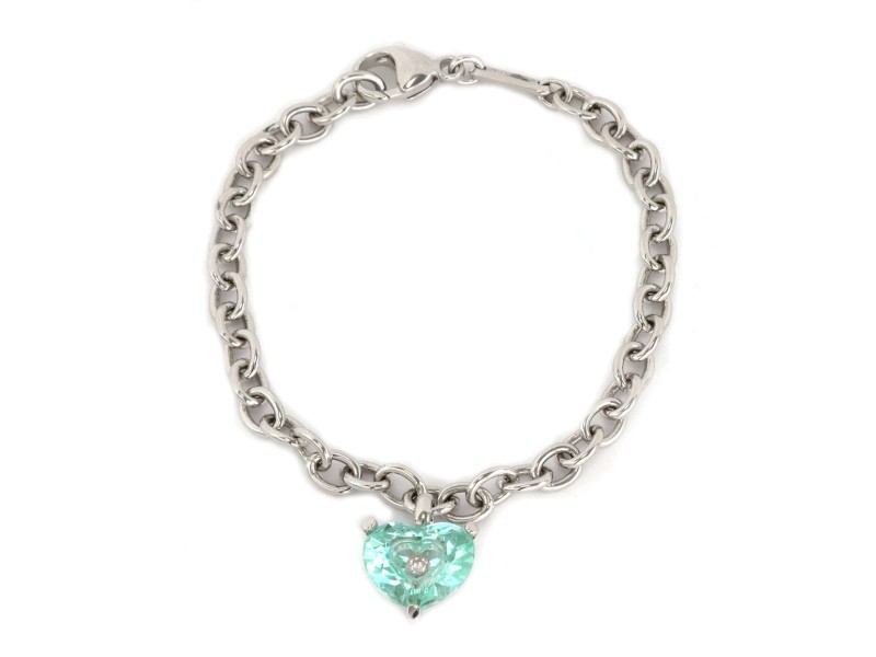 Chopard So Happy Diamond Green Stone 18k White Gold Heart Bracelet w/Cert.