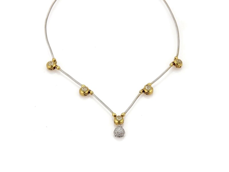 Charriol Diamond 18k Two Tone Gold Dot Station Cable Necklace