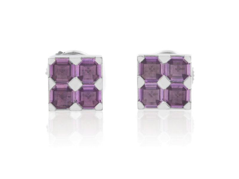 Chopard Purple Amethyst Square Stud Earrings 18K White Gold 