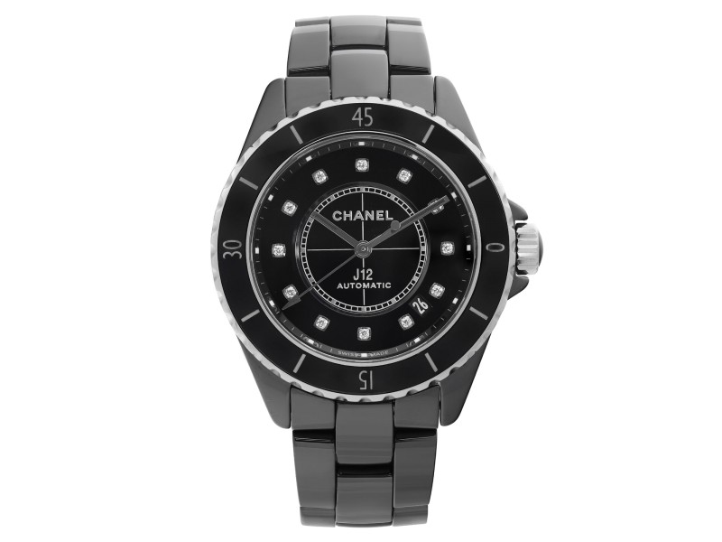 Chanel J12 38mm Ceramic Diamonds Black Dial Automatic Ladies Watch
