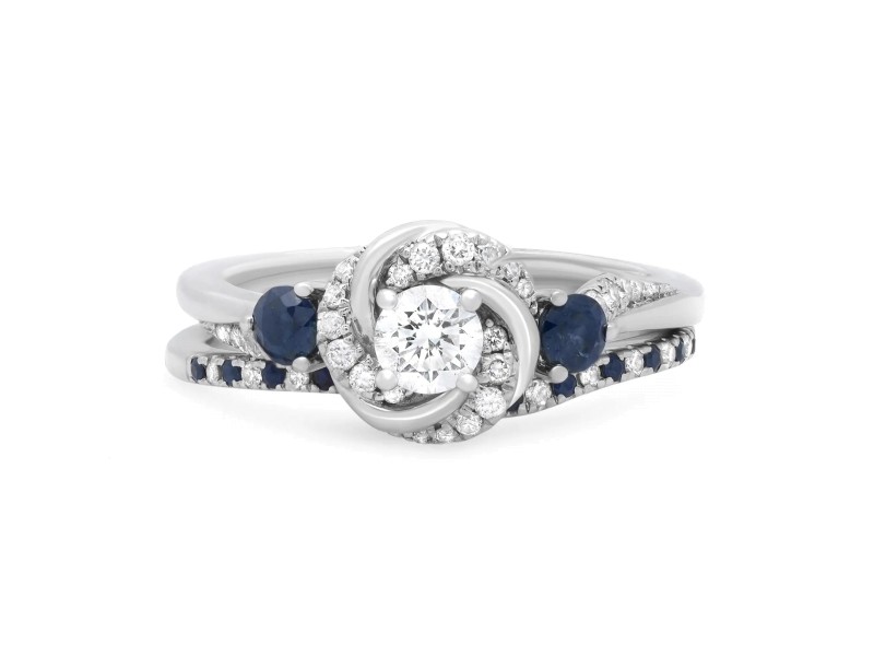 Vera Wang Love Blue Sapphire & Diamond Engagement Ring Set 14K White Gold 