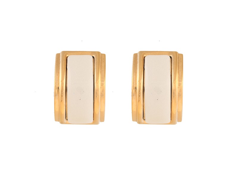 Hermes Gold Tone Enamel Clip-On Earrings