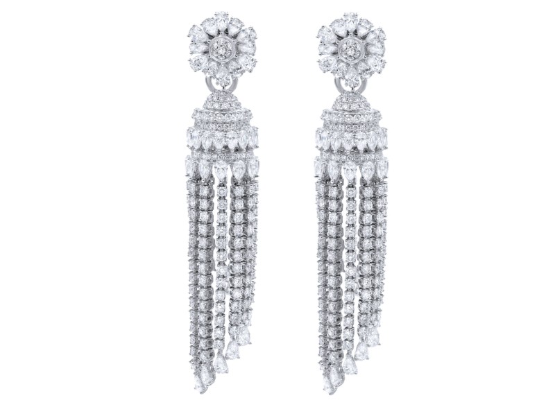 Diamond Drop Chandelier Ladies Earrings Dangle Style 16.12cts 18K White Gold