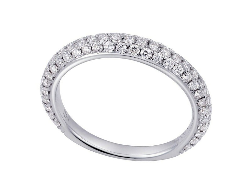 18K White Gold Pave Diamond Ladies Wedding Band Ring 0.73cttw Size 6.5