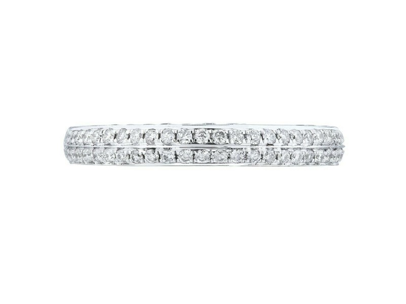 Rachel Koen 18K White Gold Pave Diamond Ladies Wedding Ring Size 6.5 0.80cttw