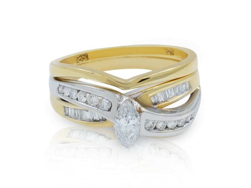 Rachel Koen Marquise Diamond Engagement Ladies Ring Set in 14K Gold 1.05Cttw
