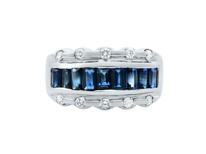 Rachel Koen 18K White Gold  Blue Sapphire Diamond Ladies Ring Size 8