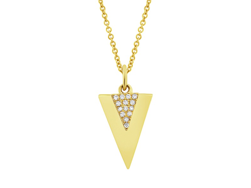 14K Yellow Gold Pave Diamond 0.03cttw Double Triangle Pendant 18 Inch Necklace