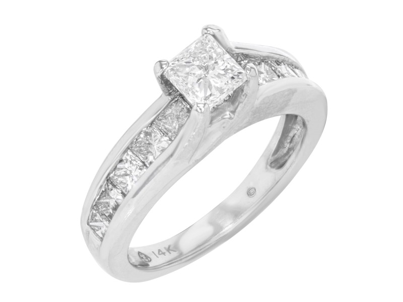 Rachel Koen 14K White Gold Princess Cut Diamond Engagement Ring 1.75cts Size 5.5