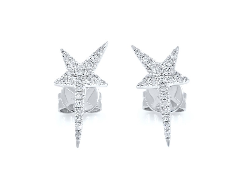 14K White Gold Pave Diamond Star Stud Earrings 0.13cttw