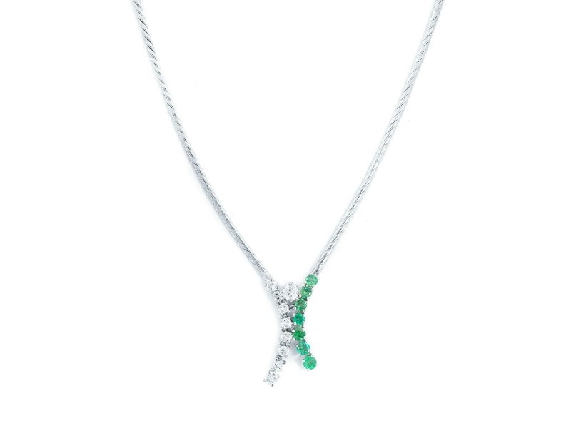 Rachel Koen 14K White Gold Emerald Diamond 0.2cttw Necklace
