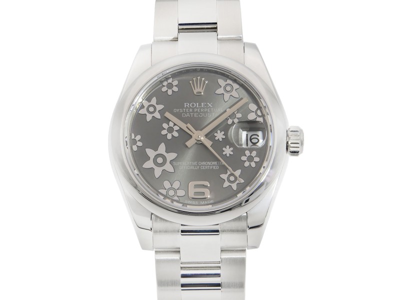 Rolex Datejust 31 Steel Floral Rhodium Dial Automatic Ladies Watch 178240RFO