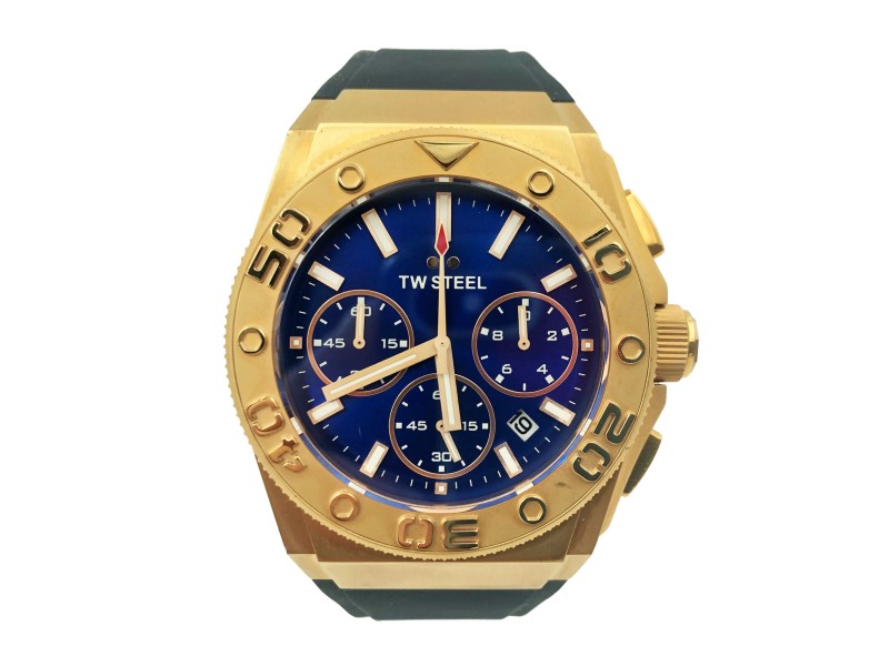 TW Steel Gold Plated CEO Diver Blue Dial Rubber Quartz Mens Watch CE5010