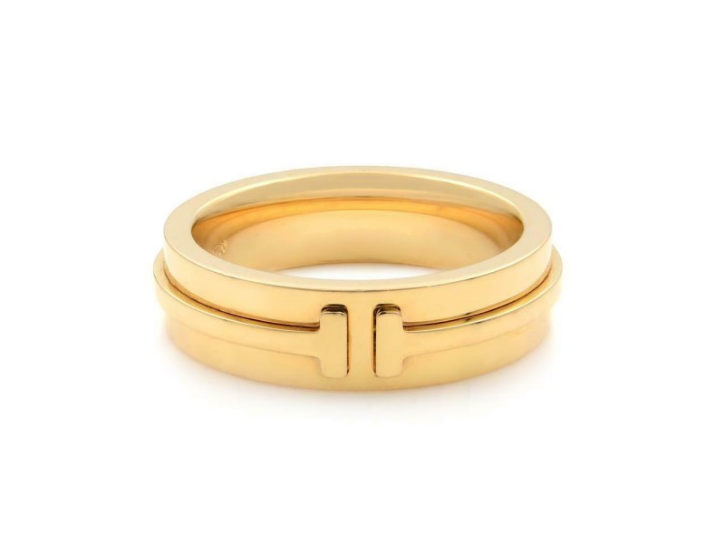 Tiffany & Co 18K Yellow Gold T Wide Unisex Ring Size 9