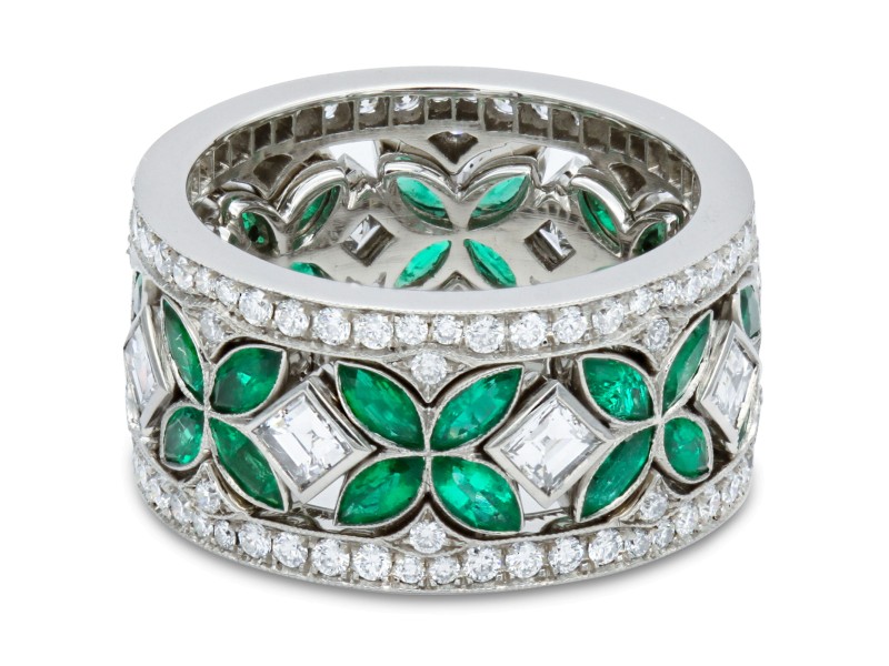 Rachcel Koen Platinum Green Emerald Diamond Eternity Set Of 3 Ring Size 6 