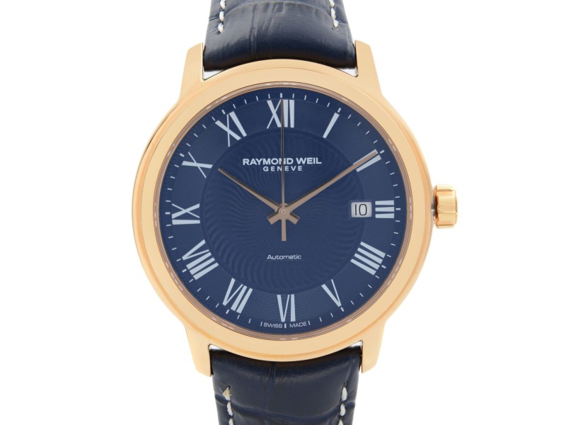 Raymond Weil Maestro Rose Gold PVD Steel Blue Dial Mens Watch 2237-PC5-00508