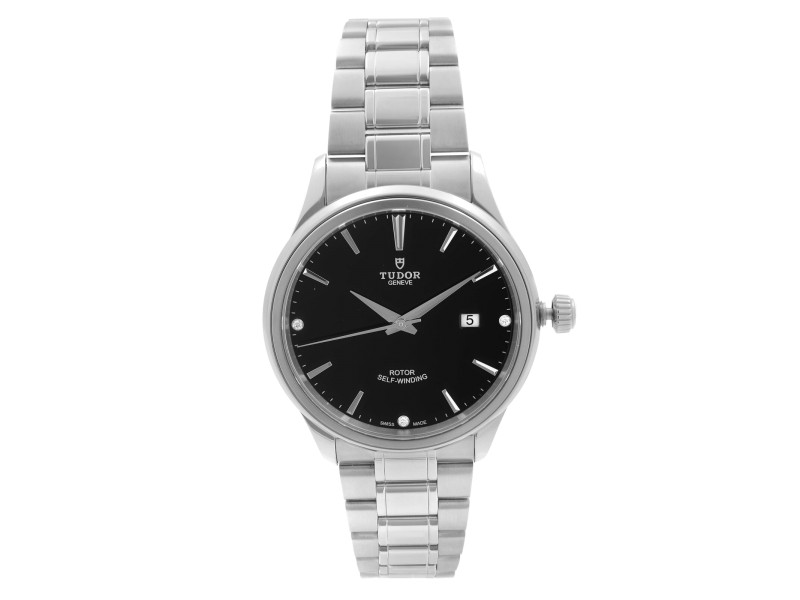 Tudor Style Stainless Steel Black Diamond Dial Automatic Mens Watch 