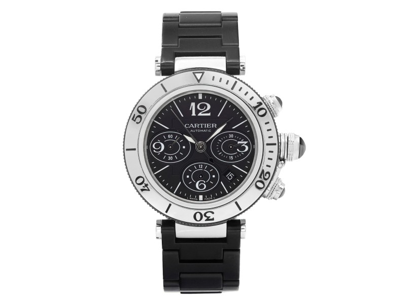 Cartier Pasha Seatimer Chronograph Steel Black Dial Automatic Watch 