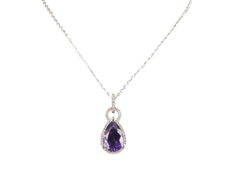 14K White Gold 2.87ct Amethyst and .12ct Diamond Necklace