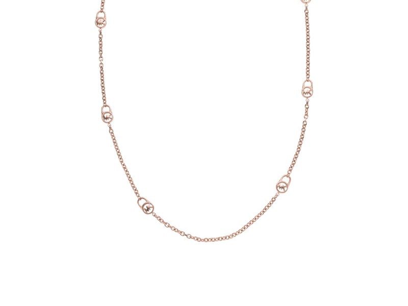 Michael Kors Rose Gold Padlock Chain Logo Necklace