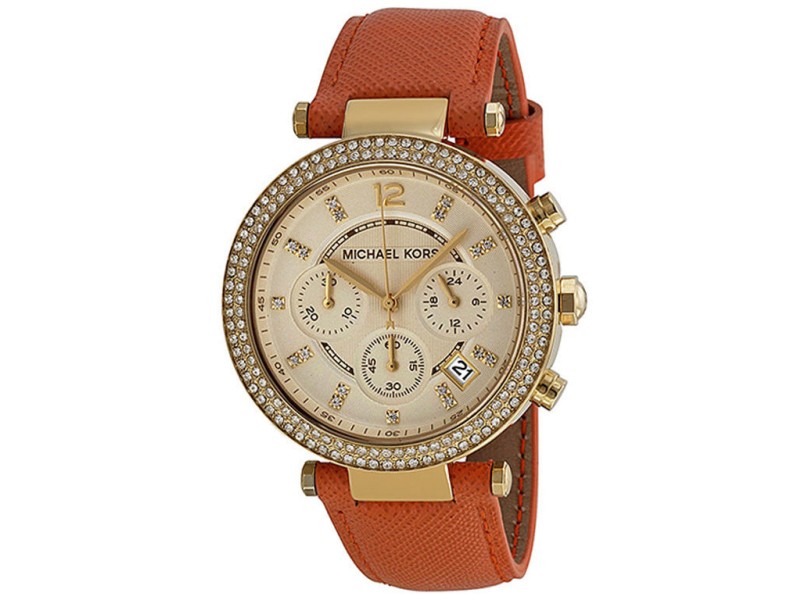 Michael Kors MK2279 Parker Champagne Dial Leather Band Chronograph Womens Watch