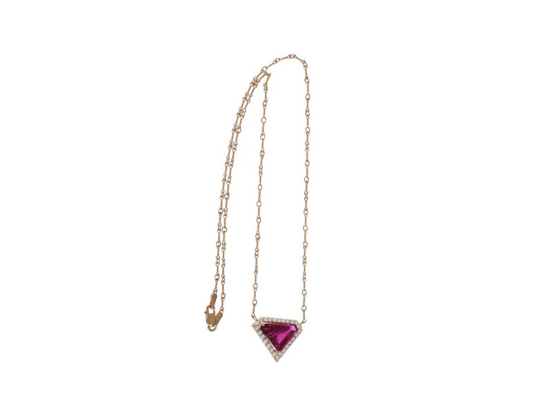 14K Rose Gold with 4.33ct Pink Tourmaline Rubelite & Diamond Pendant Necklace