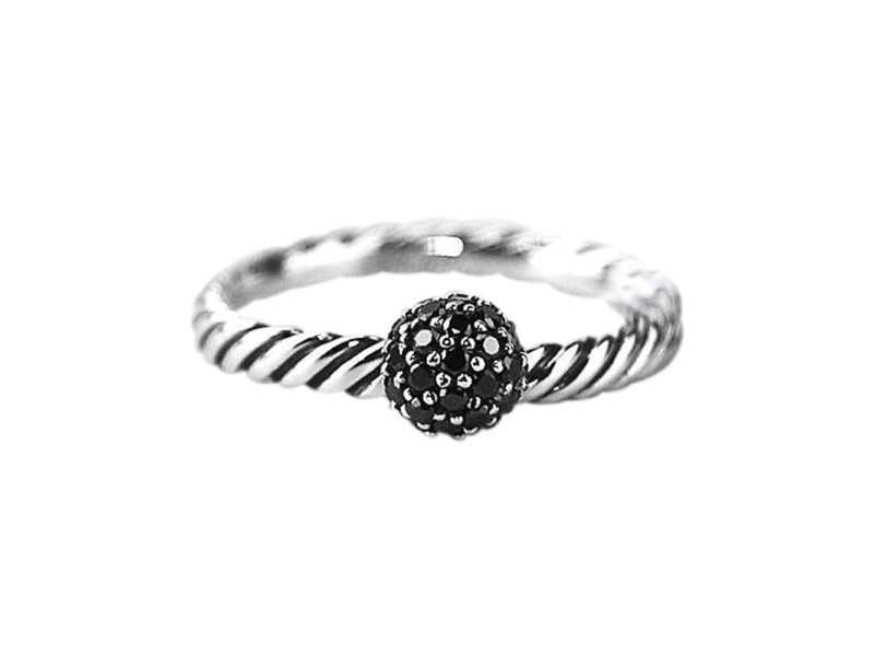 David Yurman 925 Sterling Silver Black Diamond Ball Stack Ring Size 6.75 & 7 