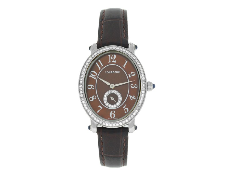 Tourneau Oval 34004-A-BRN Ladies Diamond MOP Steel 27MM Quartz Watch