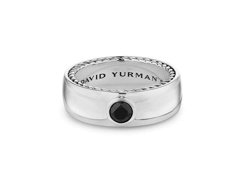 DAVID YURMAN STERLING SILVER BLACK DIAMOND 6 mm STREAMLINE BAND RING NEW BOX