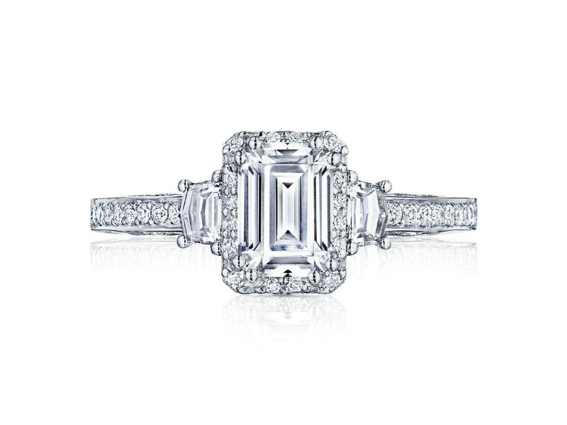 Tacori Dantela 1.56 tcw Emerald Diamond Engagement Ring 18kt WG COA Certificate