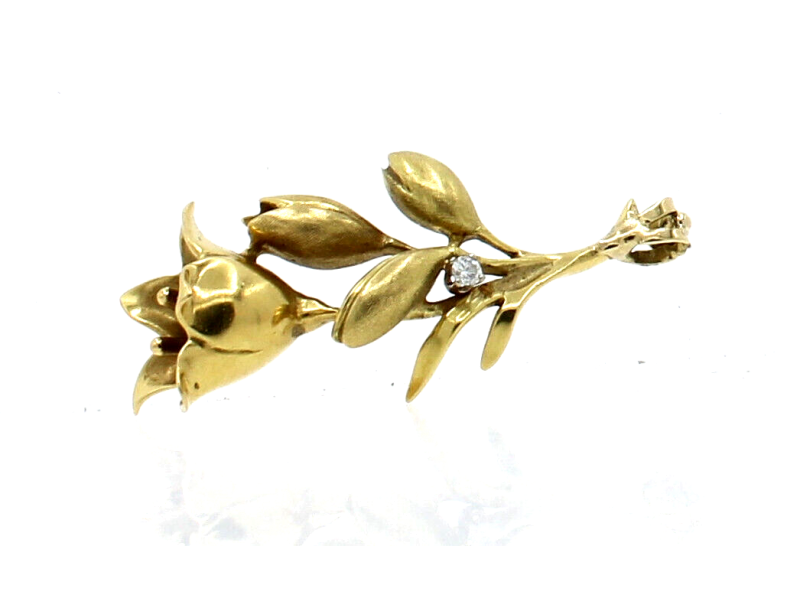 Fine Estate 18k Yellow Gold Lily Flower Diamond Pendant  