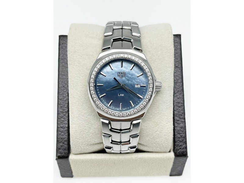 TAG Heuer Ladies Link WBC1315 Blue MOP Dial Diamond Bezel Steel Watch