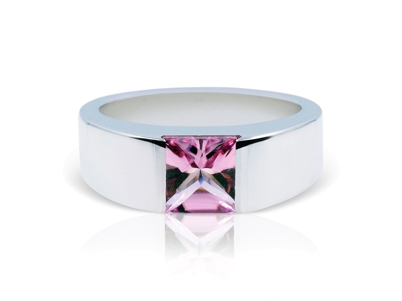 Cartier Tank 18K White Gold with Pink Tourmaline Ring Size 5