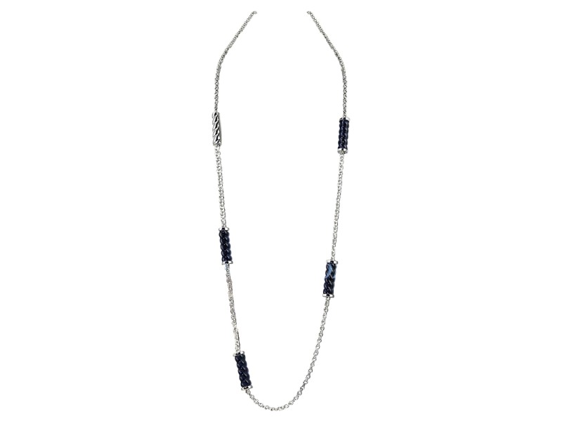 Baccarat Sterling Sterling Silver Lead Crystal Midnight Blue Torsade Necklace 