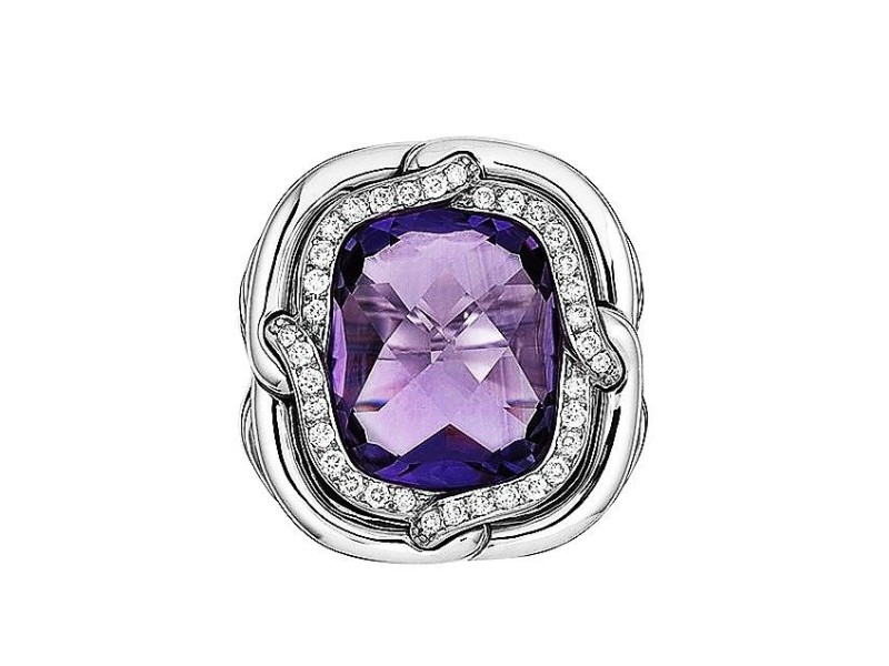 David Yurman Sterling Silver Diamond & Amethyst Ring 