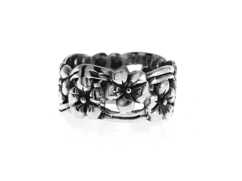 Women's 925 Sterling Silver Oxidized Flowers Band Ring Size 5-10
