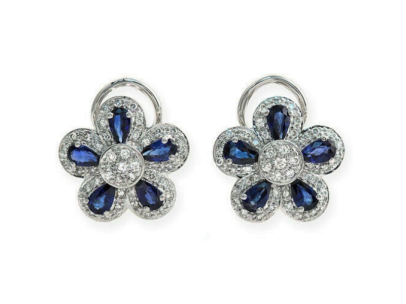18K Gold 0.75 CT Diamonds & 2.66 CT Blue Sapphire Flower Earring »BL122