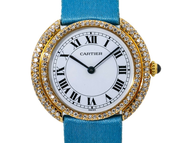 Cartier Vendome Large Diamond Bazel White Roman Dial Lady's Watch 33mm