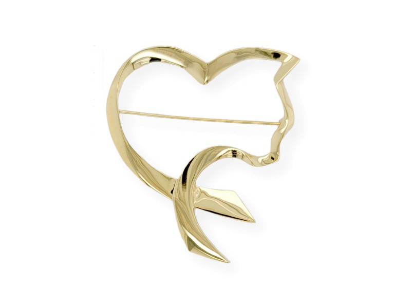 Auth Tiffany & Co 18K Yellow Gold  Paloma Picasso Open Cat Heart PIN / Brooch