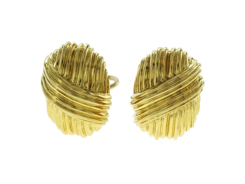 Authentic Tiffany & Co,18K Yellow Gold Ribbed Ribbon Earrings