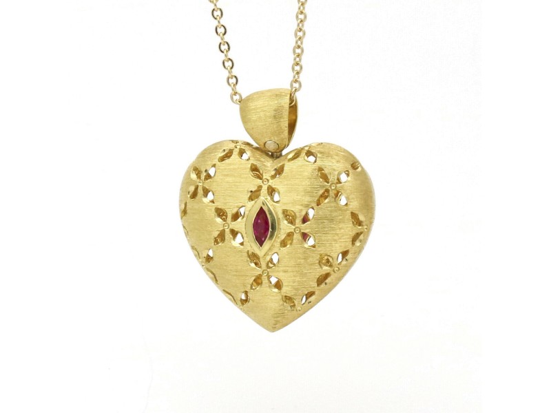 Roberto Coin Granada Diamond Ruby Puff Heart Pendant in 18k Yellow Gold