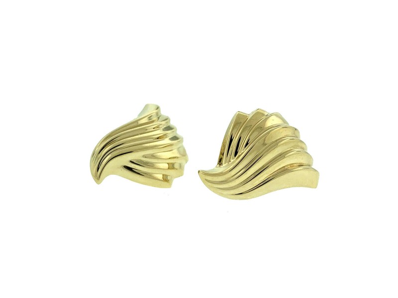 14k Yellow Gold Wave Ladies Earrings 