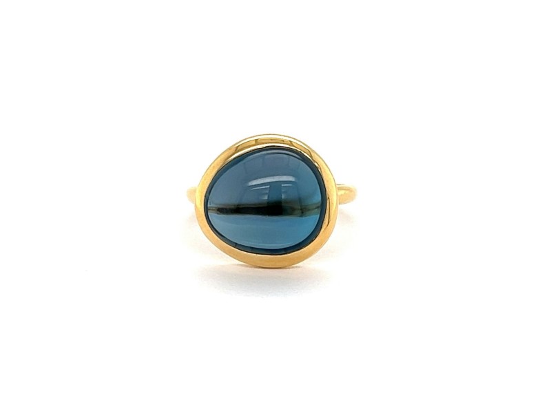 Fred of Paris Belles Rives London Blue Topaz 18k Yellow Gold Ring Size 53