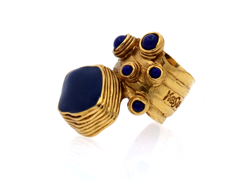 Yves Saint Laurent YSL Gold Arty Ovale Blue Enamel Ring Size 7