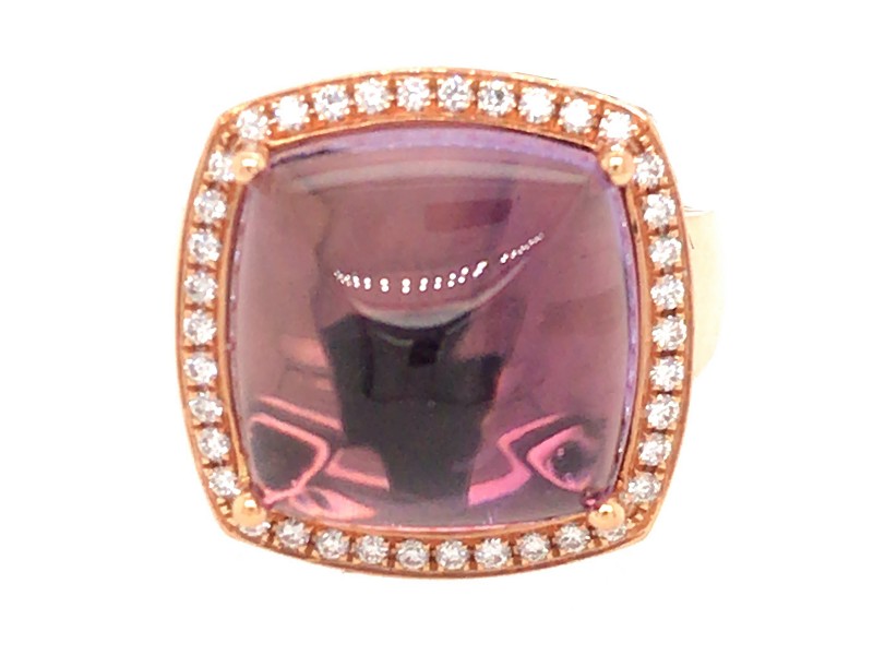 18k Rose Gold Cabochon Amethyst and Diamond Ring